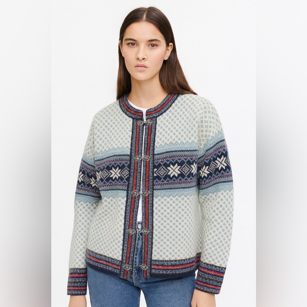 Eagle Eye Blue Faire Isle‎ Wool Cardigan Sz. M